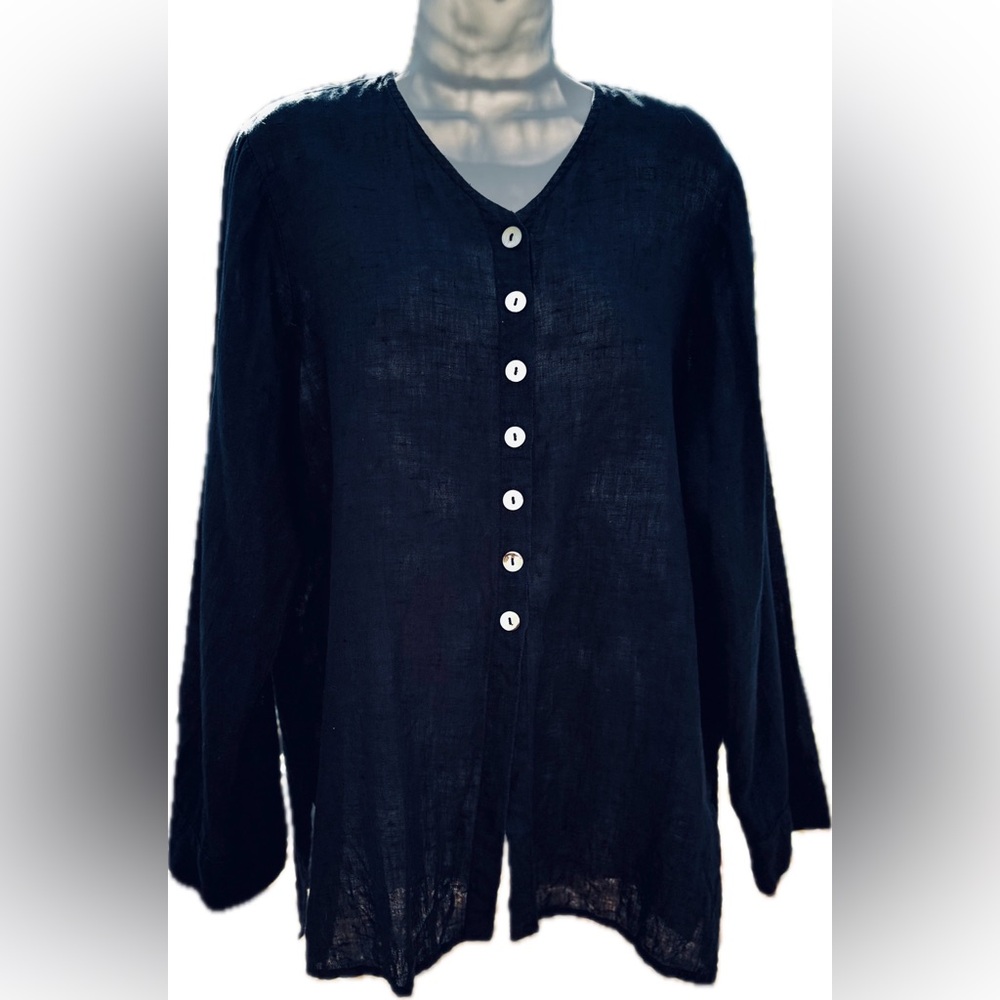 Flax Organic Navy Blue Button-Front Tunic